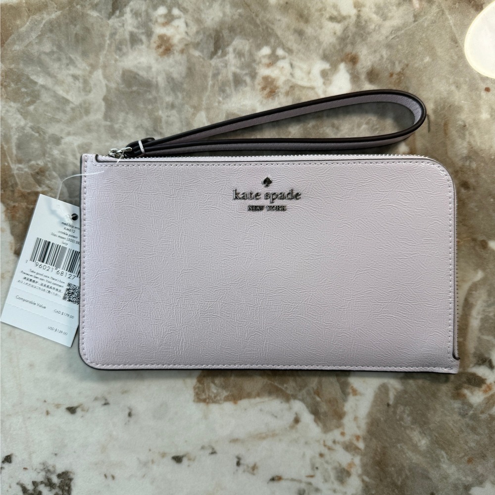 Kate Spade Lilac Moon Crinkle Patent Leather Lucy Medium Zip Wristlet KM612 NEW